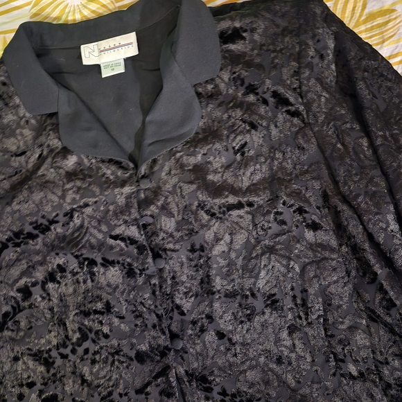Black Velvet Burnout Button-Front Blouse - Women - Picture 3 of 8